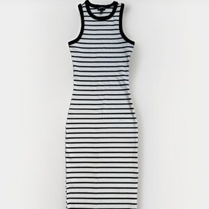 Justify Women’s Size S Long Striped Bodycon Dress Casual White Black Stretch